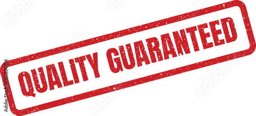 Official style rubber stamp displaying Quality Guaranteed text, assuring customers of product excellence and reliability