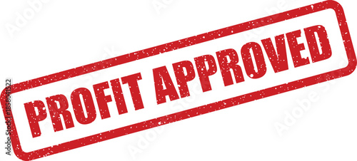 Rectangular rubber stamp impression clearly displaying the phrase PROFIT APPROVED with a textured grunge effect