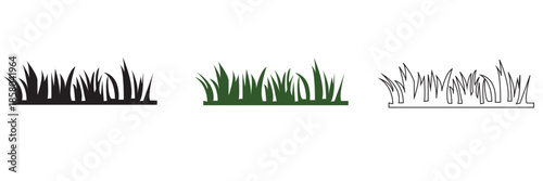 Green and black Grass icon. Realistic green grass elements isolated on white, suitable for nature backgrounds, landscaping design, spring themes, and environmental concepts.

