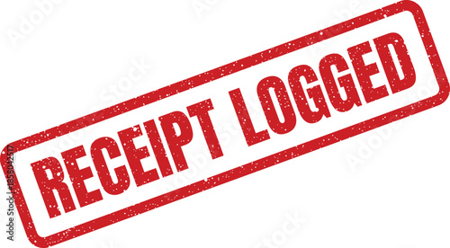 Red grunge effect rubber stamp with RECEIPT LOGGED wording, indicating a successfully processed financial transaction