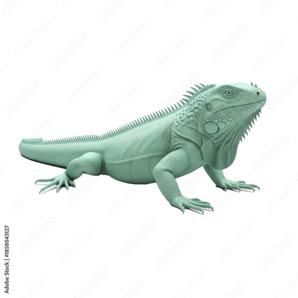 Obraz premium Green iguana lizard a reptile with spiky dorsal crest resting on the ground.