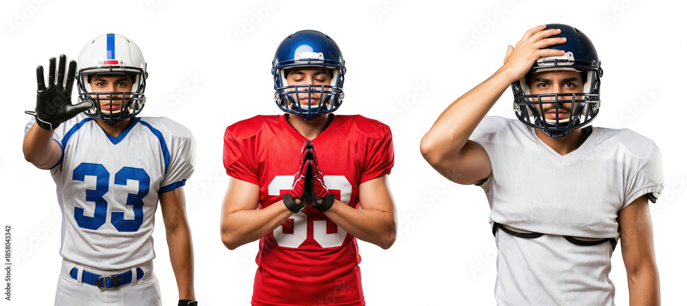Fototapeta premium Multi-Athlete Football Players Posing with Unique Expressions in Team Colors
