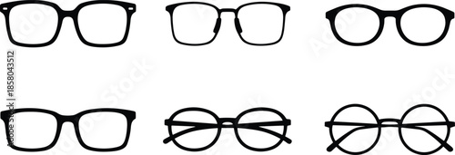 Assortment of six black silhouette eyeglasses frames Keywords: eyeglasses, glasses, spectacles