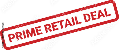Red grunge textured rubber stamp displaying PRIME RETAIL DEAL text for promotions or sales events