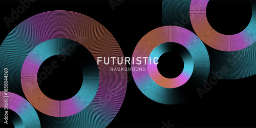 Blue orange lines techno abstract background overlap layer on dark space with circles effect decoration. Modern graphic design element stripes style concept for web, flyer, card, or brochure cover