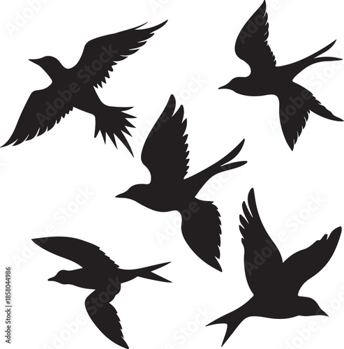 Flying Ducks Bird Silhouette Icon Vector,Flock of Flying Duck Silhouette Vector Illustration