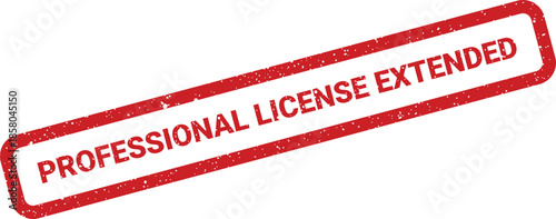 Red rectangular stamp with distressed grunge texture indicates an official professional license has been successfully extended