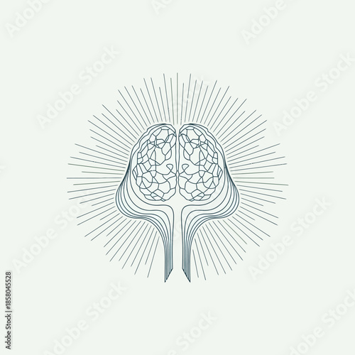 Stylized Human Brain with Radiating Lines Symbolizing Thought.