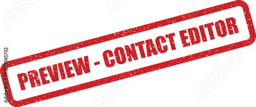 Red textured rubber stamp mark featuring PREVIEW CONTACT EDITOR text, suitable for editorial workflow or publishing graphics