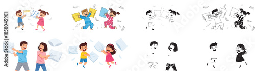 Kids pillow fight fun playful childhood friendship game