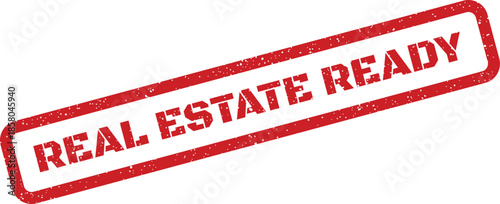 Red textured stamp marking Real Estate Ready for completed properties, market availability, and new housing opportunities