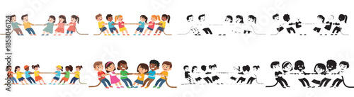 Kids playing tug of war game outdoors