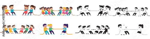 Kids playing tug of war game outdoors