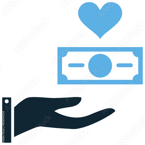 Charity icon vector for donation and philanthropy. Ideal for illustrating giving, fundraising, volunteering, and helping hands with hearts.