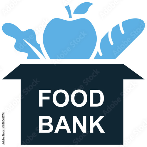 Food bank icon vector for charity and hunger relief. Ideal for illustrating donation drives, community pantries, grocery support, and feeding programs.