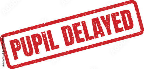 Textured red rubber stamp displaying the message pupil delayed for educational or medical administrative purposes
