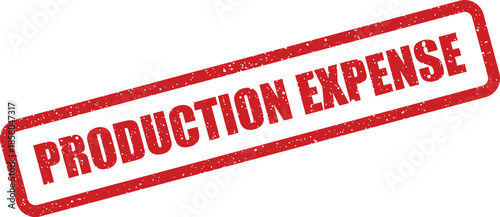 Textured red rubber stamp impression displaying production expense for business cost analysis documentation