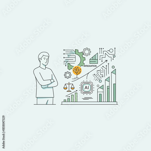 Man contemplating complex business growth strategy and AI integration.