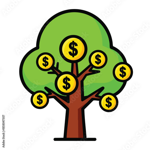 Money tree illustration on a clean white background for business growth and financial prosperity concepts