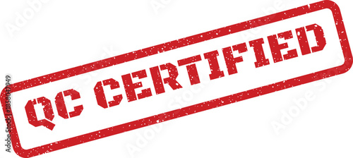 Vibrant red grunge style rubber stamp signifying quality control certification, suitable for official product verification