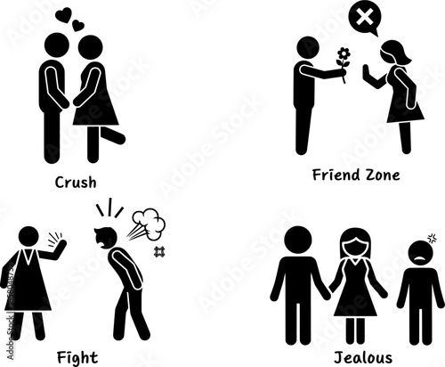 Relationship Problems and Dating Concept Stick Figure Icons