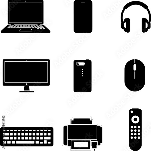 Digital Technology Devices and Office Equipment Vector Illustrations