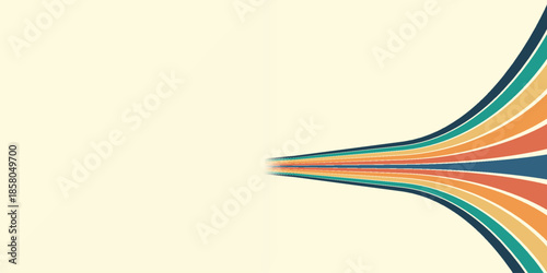 Abstract colorful 70s background vector. Vintage retro wallpaper with rainbow stripes and wavy lines.