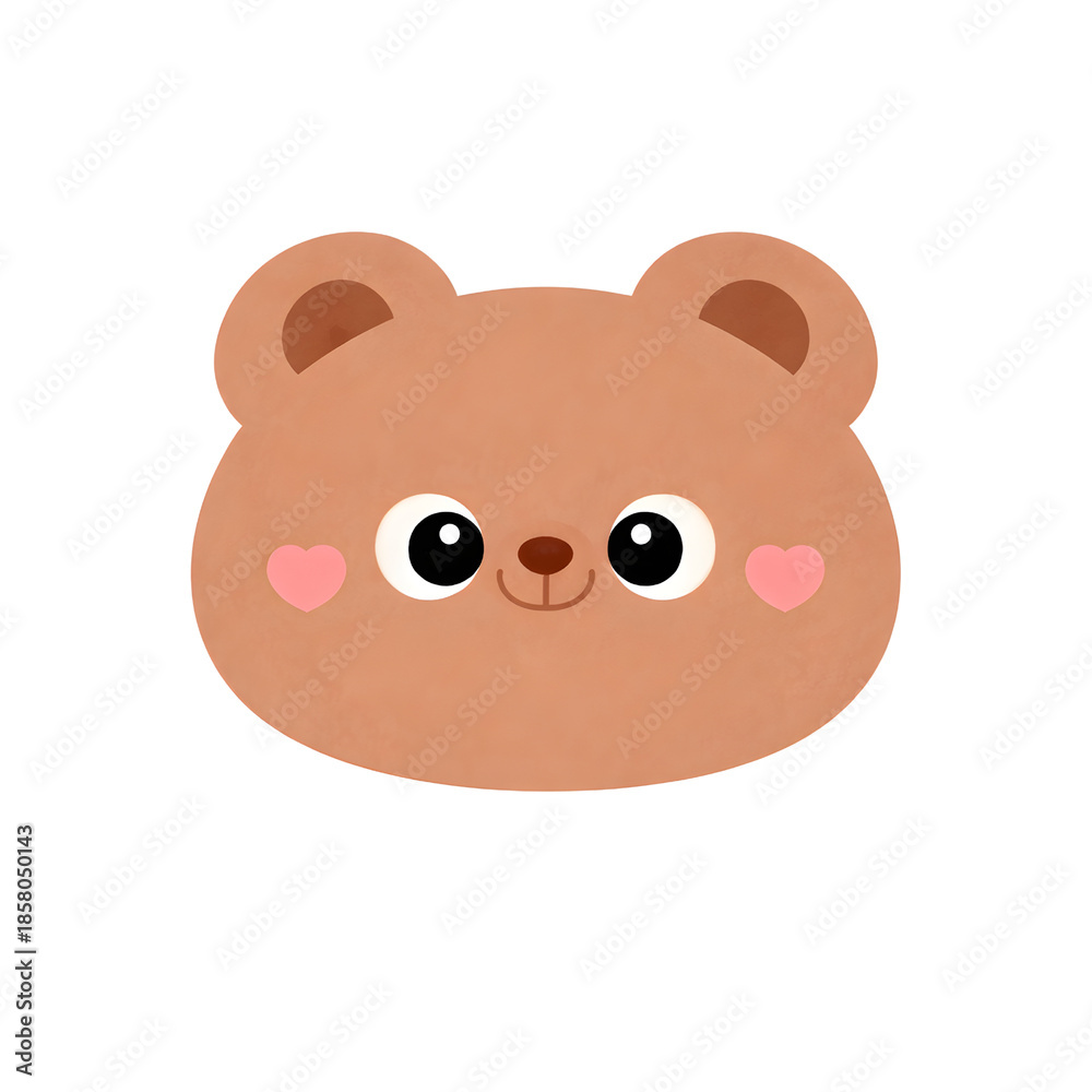 Obraz premium Cute Cartoon Bear Face with Big Eyes and Pink Cheeks Illustratio
