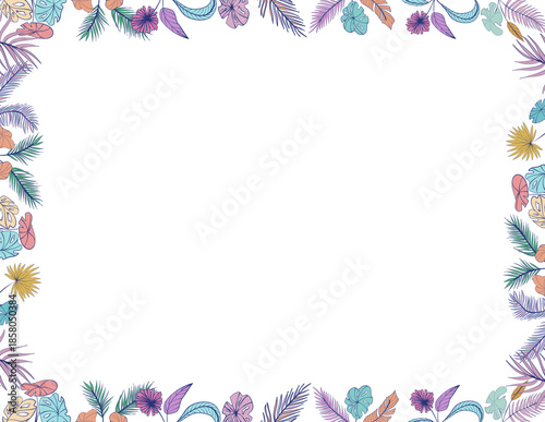 Colorful Tropical Leaves Frame for Invitations or Creative Projects