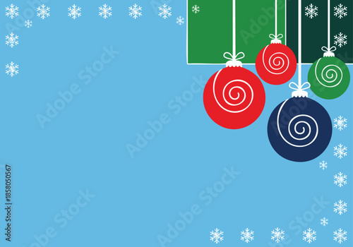 Festive holiday ornaments with snowflakes adorning a bright blue backdrop for celebratory purposes