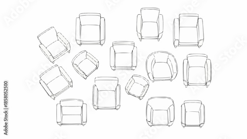 Collection of armchair sketches from a top view perspective.