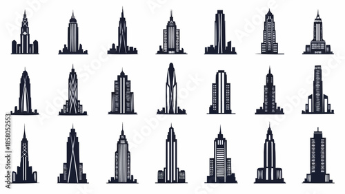 Collection of Art Deco Skyscraper Silhouettes.