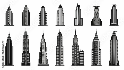 Collection of Art Deco Skyscrapers Architectural Styles.
