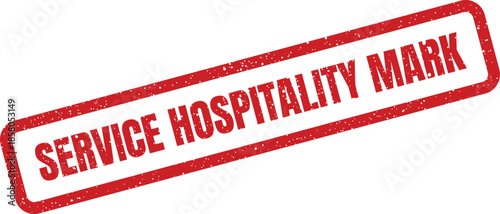 Distressed rectangular grunge stamp displaying the phrase service hospitality mark, indicating quality customer experience
