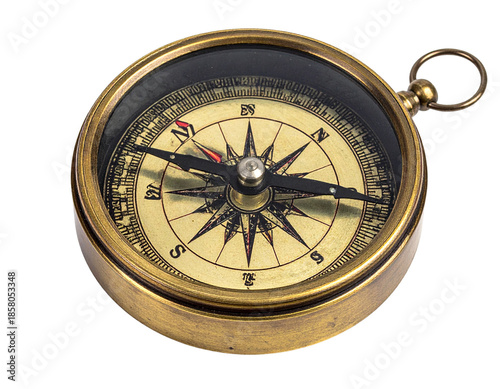 Antique Brass Compass with Rose Wind Rose Dial.