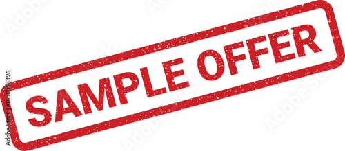 Distressed rectangular rubber stamp featuring SAMPLE OFFER text, conveying a temporary promotion or a special deal for marketing materials