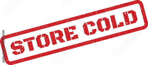 Distressed rectangular rubber stamp impression displaying the vital text Store Cold, suitable for product packaging and logistics