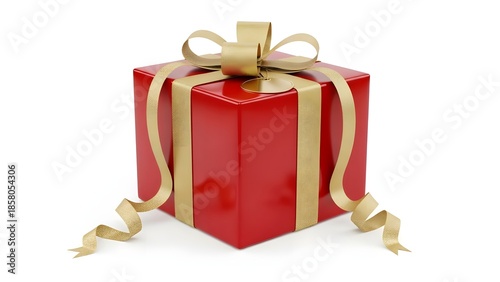 Festive Red Gift Box with Golden Ribbon - A Classic Present Wrapped for Celebration
