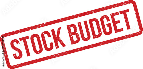 Distressed red rectangular stamp impression clearly displaying STOCK BUDGET for financial planning and resource allocation
