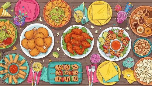 Delicious Assortment of Appetizers and Snacks on a Wooden Table.