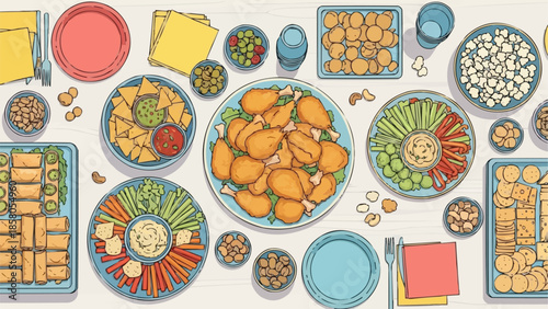 Delicious catering spread with various appetizers and snacks.