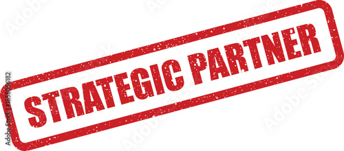 Distressed red rubber stamp effect with text STRATEGIC PARTNER in bold capital letters, indicating collaboration