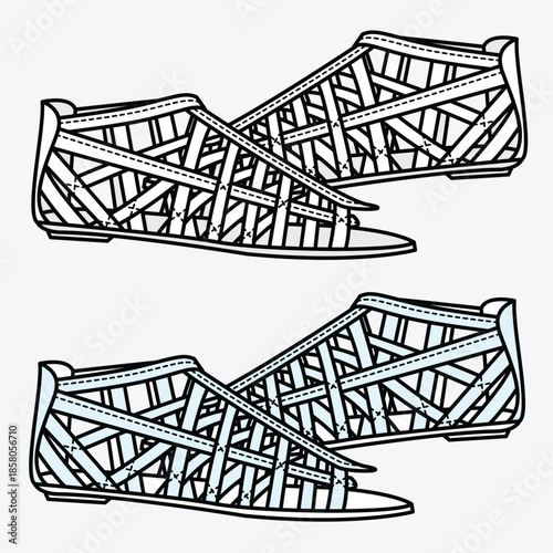 Caligae sandals vector design technical flat drawing by adobe illustrator.