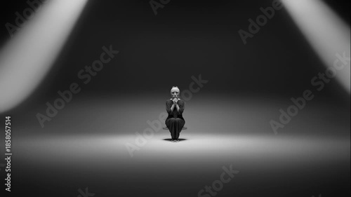 Person With a Mask Sits Silently in a Dark and Gloomy Room