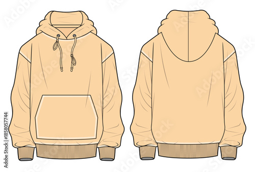 Plus size hoodies flat drawing vector design mockup template.