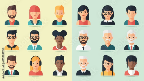 Diverse Group of People Avatars Flat Design Style.