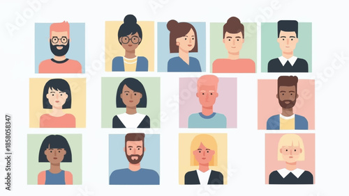 Diverse group of people avatars in a grid layout.