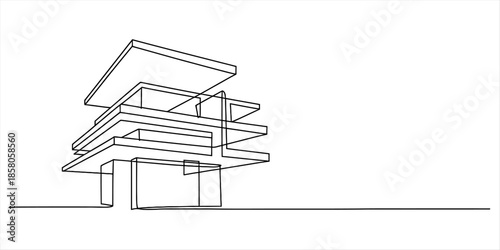 A minimalist architectural sketch of a layered building Vector, illustration