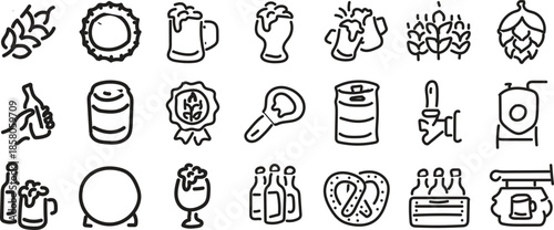 Beer Brewery Icons Set with Hops and Glasses
