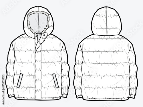 Puffer jackets vector template technical design by adobe illustrator.